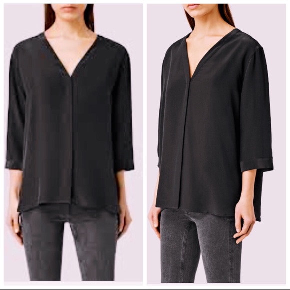 All Saints Tops - All Saints Wairyn Shirt Black Viscose Silk